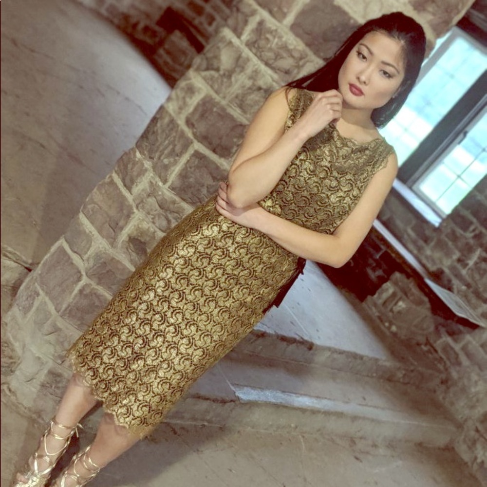 50’s Vintage Dress Gold Lace Nathan Strong August